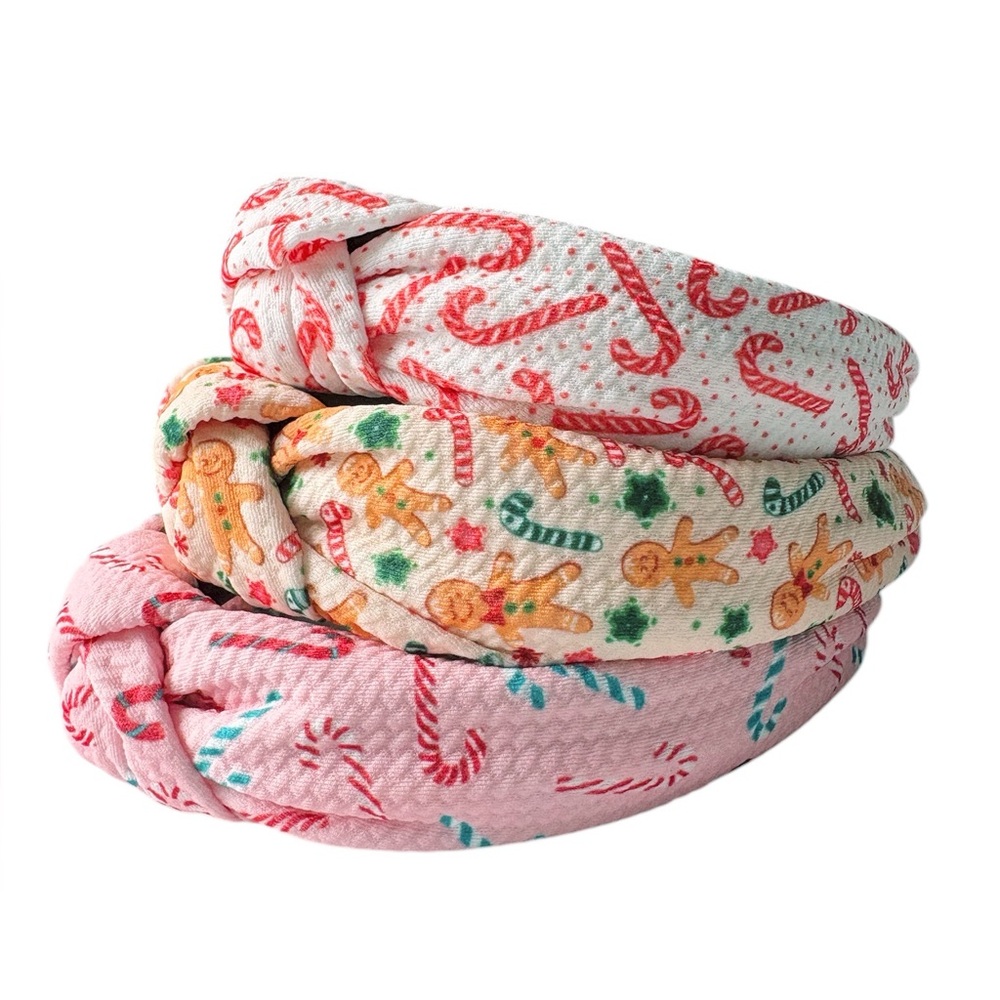 Festive Candy Cane and Gingerbread Headbands Set of Three NWOT